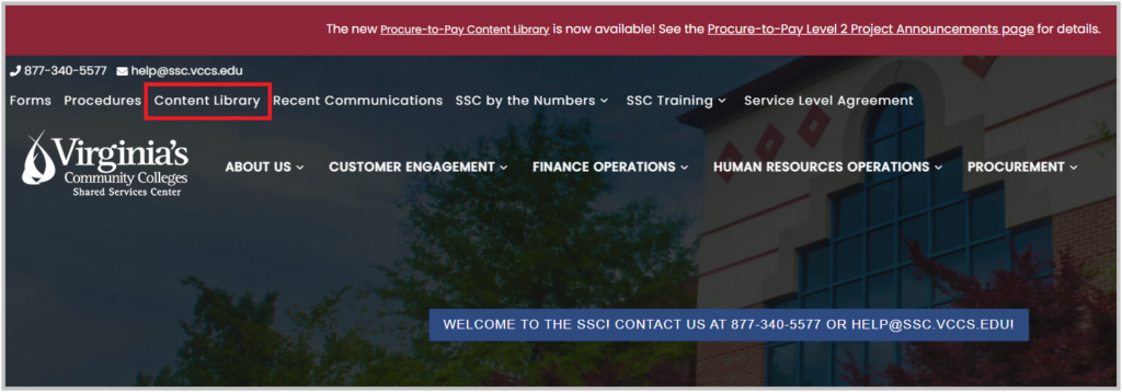 ssc menu with content library highlighted