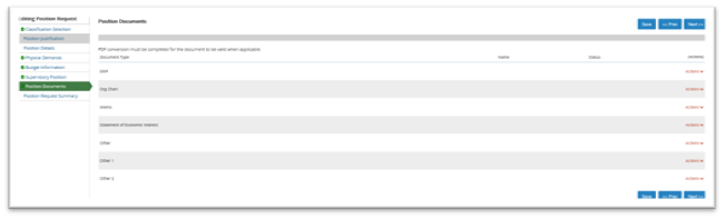 25 Screenshot showing where to indicate what documents are required for the position.